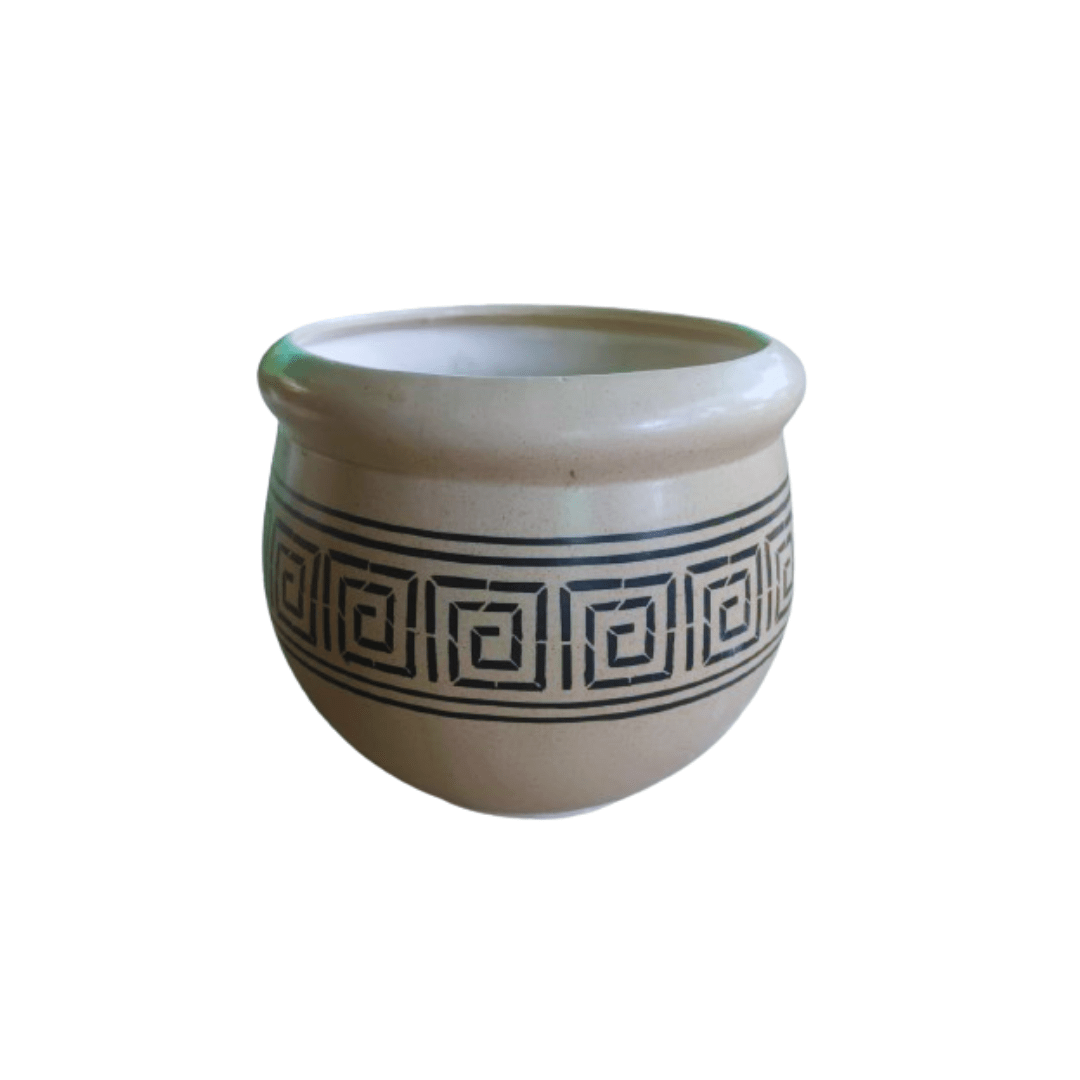 Genda Pot Style - Print Pattern Ceramic Pot 8 Inch / Yellow