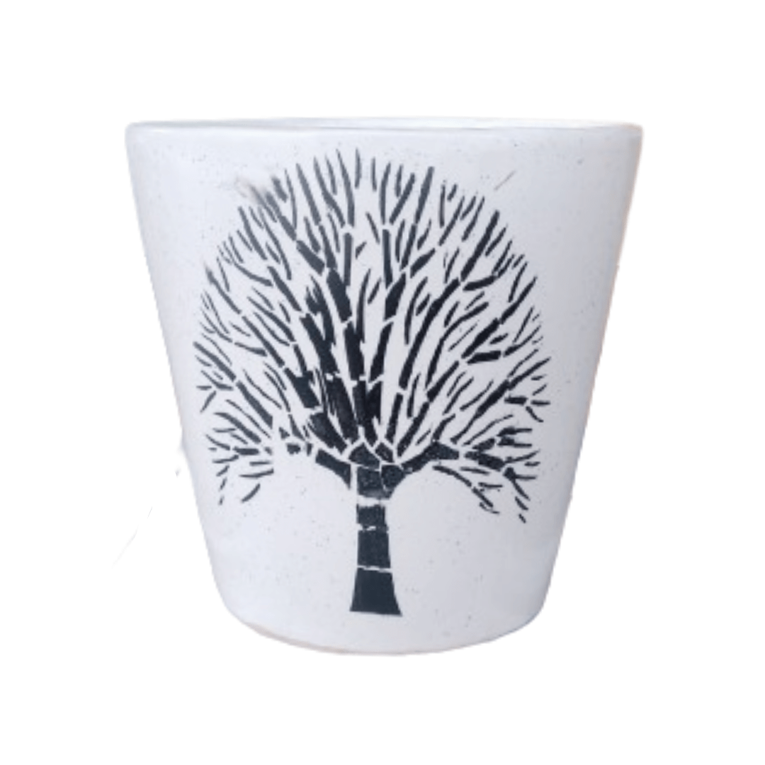 Bucket Shaped - Printed Ceramic Pot 4 Inch / White Print