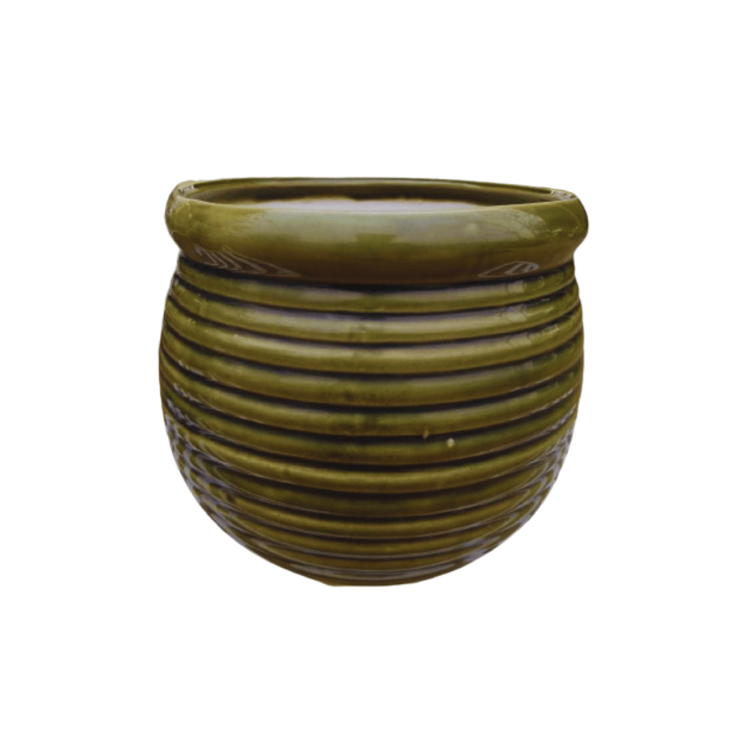 Double Glaze Ceramic Pot 6 Inch / Green