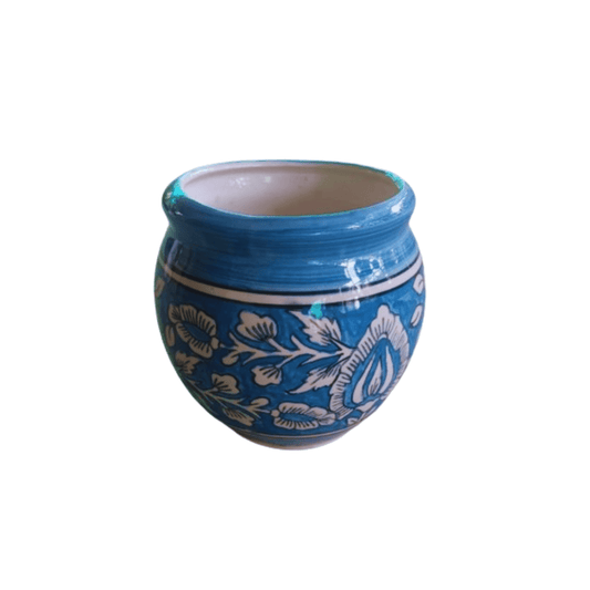 Mughal Genda Printed Ceramic Pot Light Blue / 6 Inch