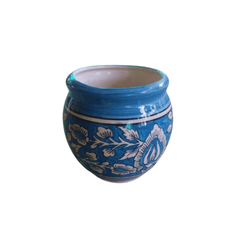 Mughal Genda Printed Ceramic Pot Light Blue / 6 Inch