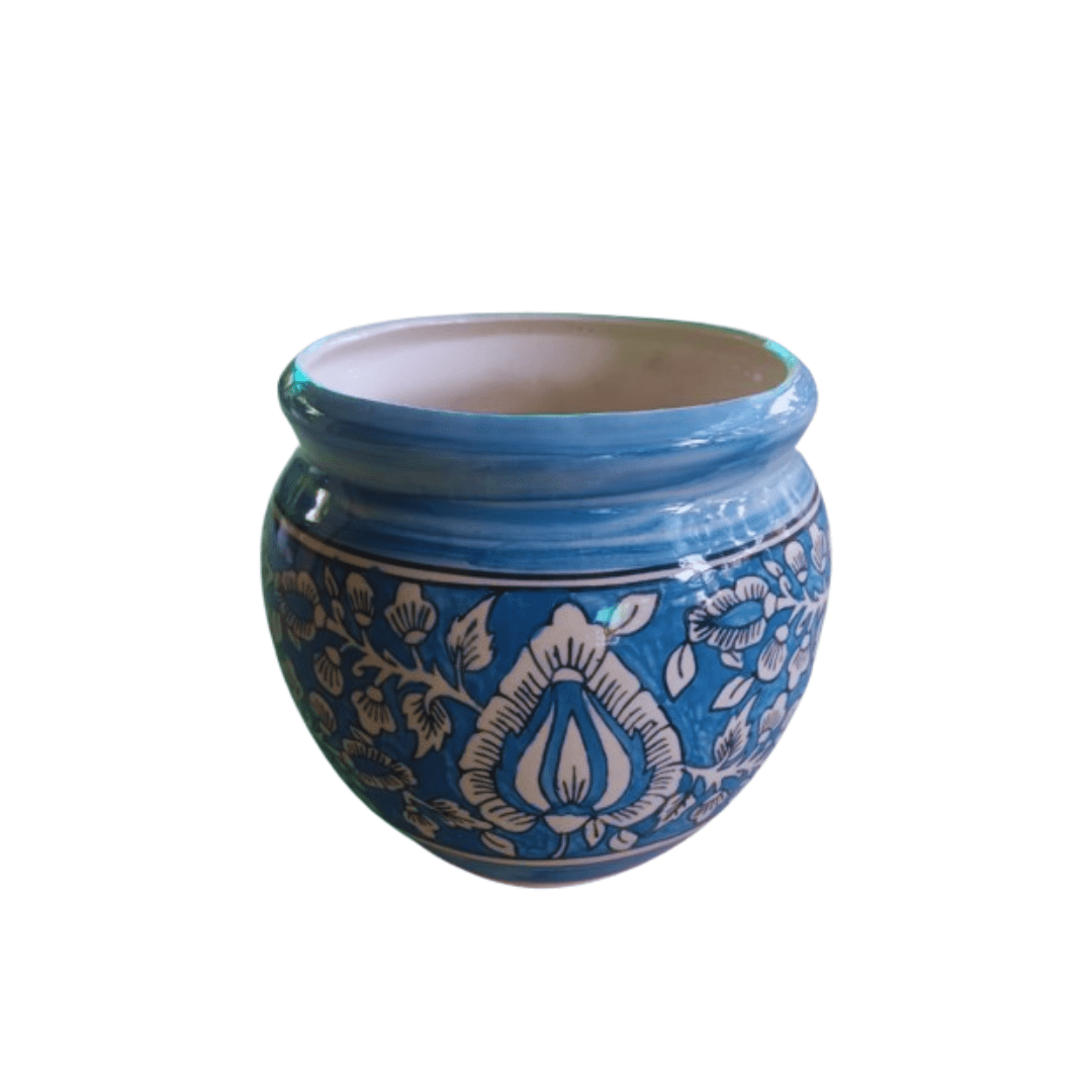 Mughal Genda Printed Ceramic Pot Light Blue / 8 Inch
