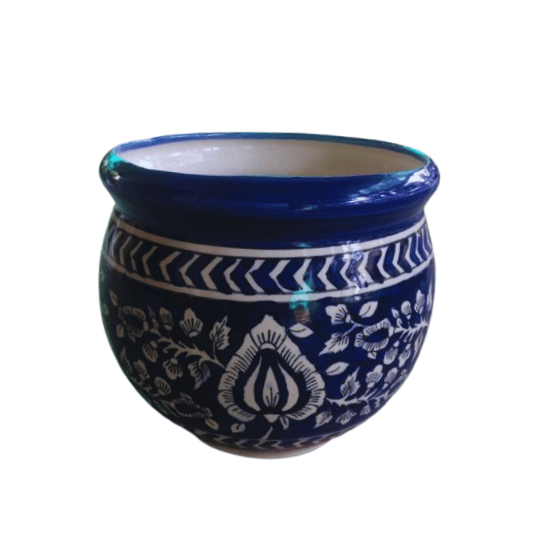 Mughal Genda Printed Ceramic Pot Navy Blue / 12 Inch