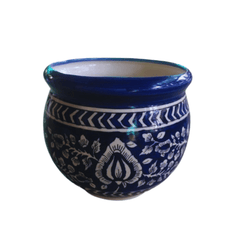 Mughal Genda Printed Ceramic Pot Navy Blue / 12 Inch