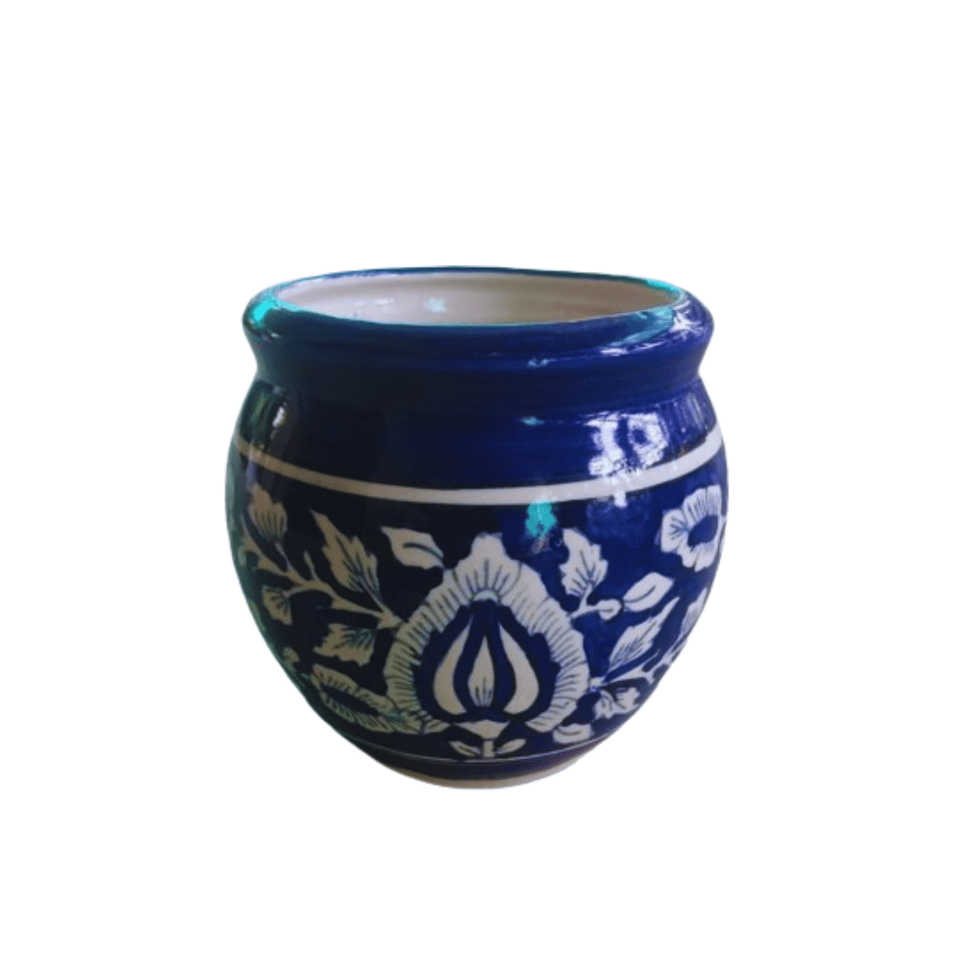 Mughal Genda Printed Ceramic Pot Navy Blue / 6 Inch