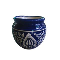 Mughal Genda Printed Ceramic Pot Navy Blue / 8 Inch