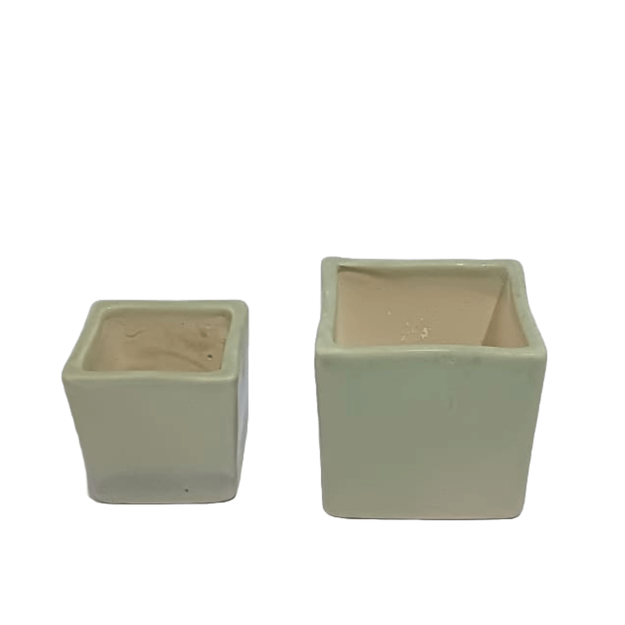 Square Shape - Ceramic Pot 3.5 Inch / Light green