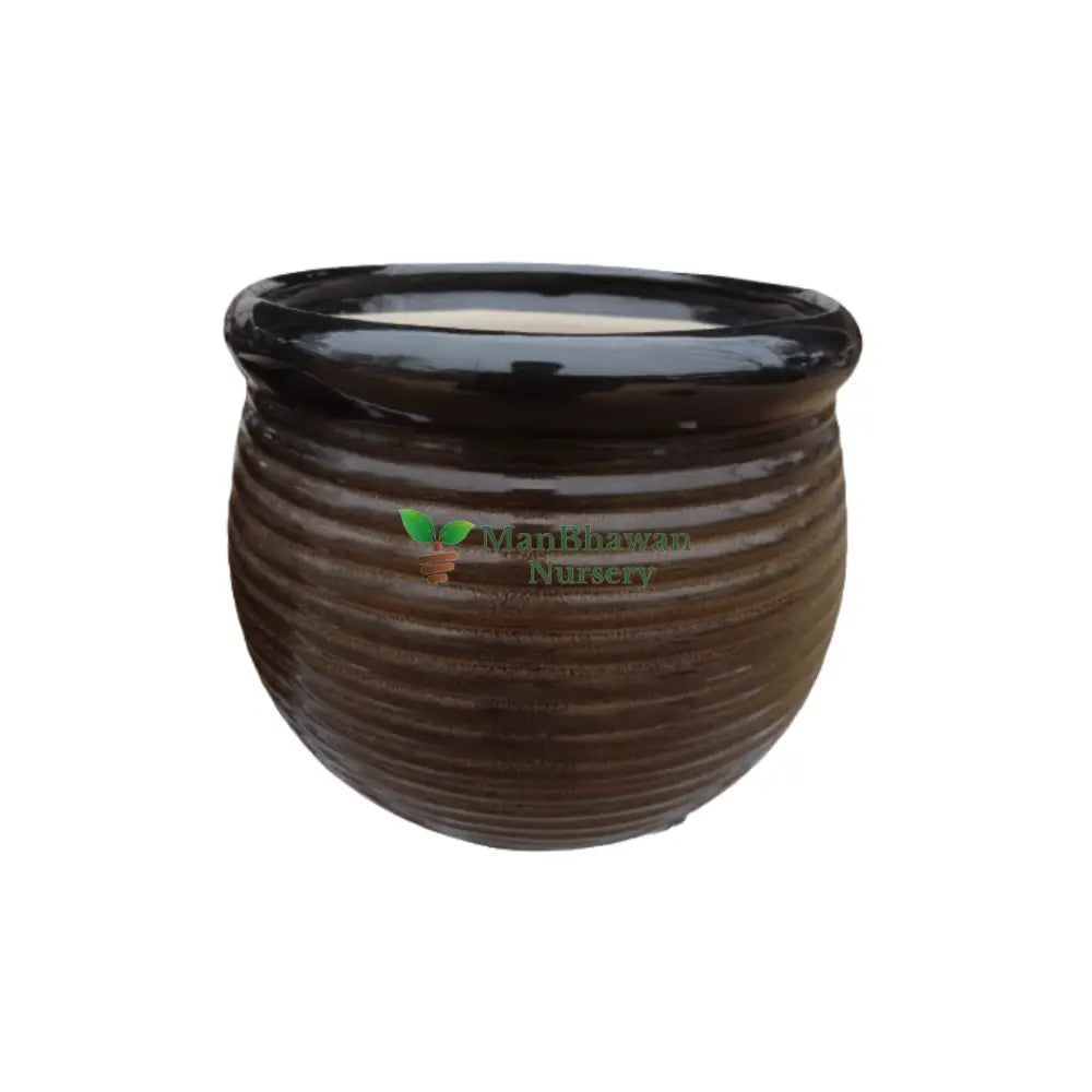 Double Glaze Ceramic Pot 12 Inch / Black