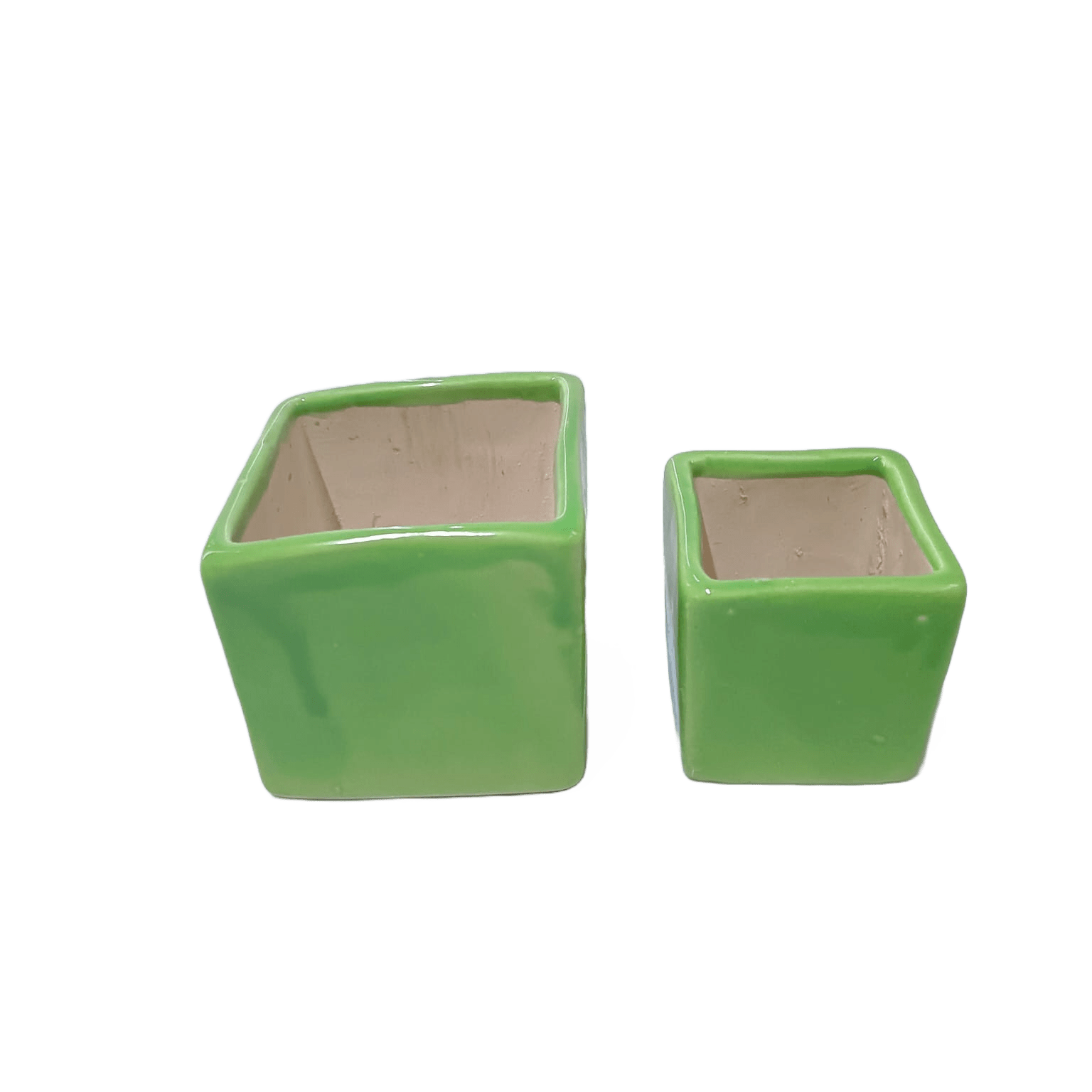 Square Shape - Ceramic Pot 2.5 Inch / Green