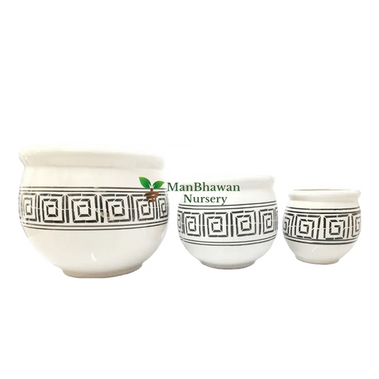 Printed Pattern on Genda Ceramic Plant Pot, Elegantly Designed Genda Pot with Print Detail, Sophisticated Print Pattern on Genda Pot for Plants