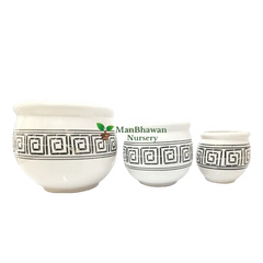 Printed Pattern on Genda Ceramic Plant Pot, Elegantly Designed Genda Pot with Print Detail, Sophisticated Print Pattern on Genda Pot for Plants