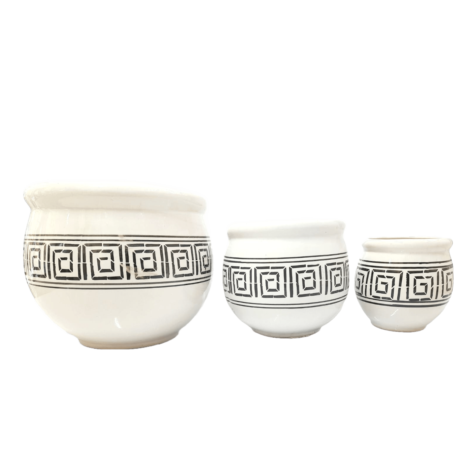 Printed Pattern on Genda Ceramic Plant Pot, Elegantly Designed Genda Pot with Print Detail, Sophisticated Print Pattern on Genda Pot for Plants