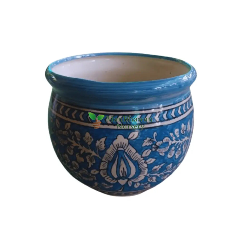 Mughal Genda Printed Ceramic Pot Light Blue / 12 Inch