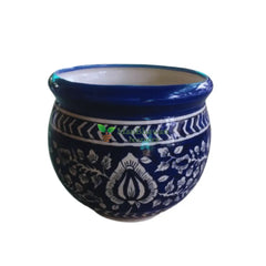 Mughal Genda Printed Ceramic Pot Navy Blue / 12 Inch
