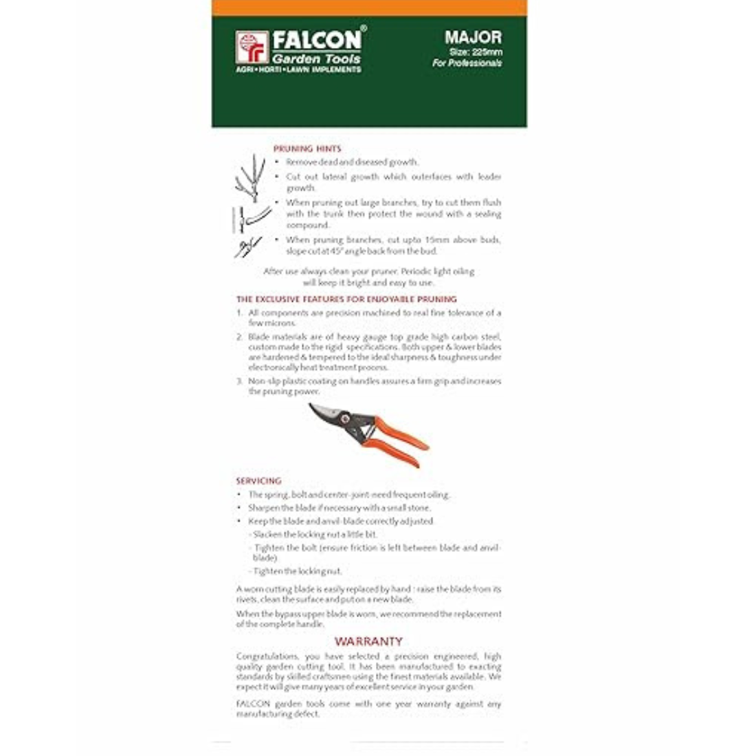 Falcon Major Pruning Secateurs (by Pass Type)