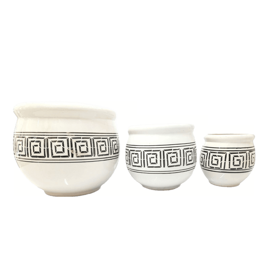 Printed Pattern on Genda Ceramic Plant Pot, Elegantly Designed Genda Pot with Print Detail, Sophisticated Print Pattern on Genda Pot for Plants